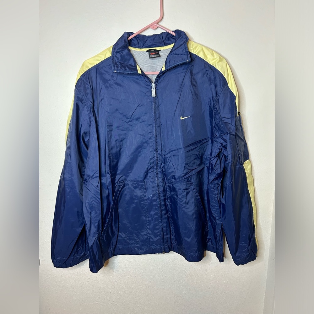 Vtg Nike Windbreaker Jacket Womens Large (12- 14) Blue/yellow Small Nine Check